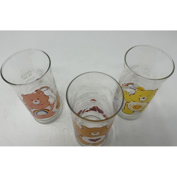 VINTAGE 1983 Care Bears Pizza Hut Drinking Glasses Set of 3 Tenderheart FunshIne - Picture 3 of 9